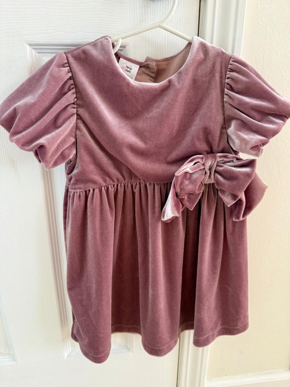ZARA Girls' Mauve Velvet Bow Dress Size 5 (110cm)